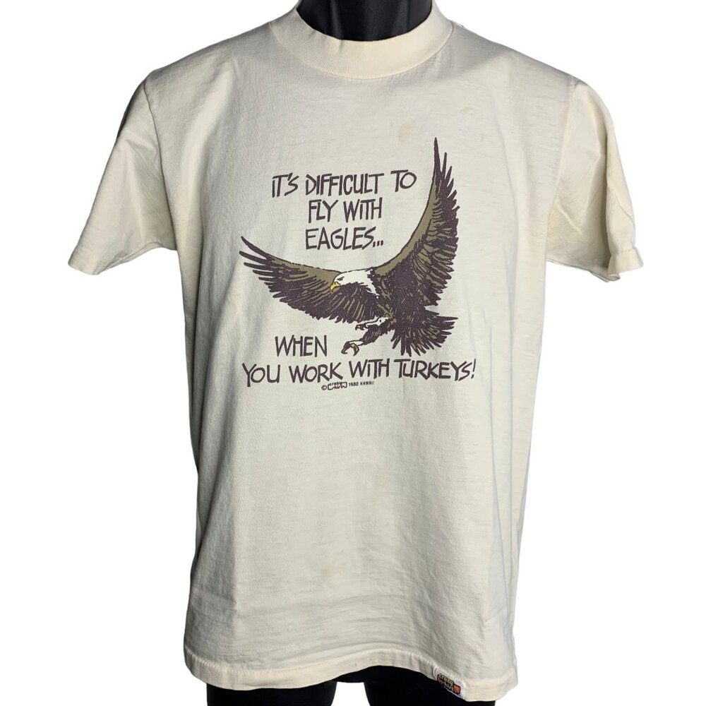 Vintage 80s Crazy Shirts Crewneck T Shirt S Off White Eagles Single Stitch